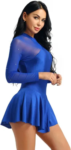 Vista 4 de YiZYiF Lyrical - Vestido de patinaje sobre hielo para mujer, manga larga, elastano, leotardo de gimnasia