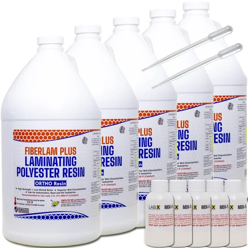 Vista 13 de FIBERLAM Plus 1-10G Resina de poliéster 1-10 galones +endurecedor MEKP; revestimiento de baja viscosidad para laminado de estera/biaxial/tela