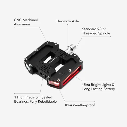 Vista 4 de REDSHIFT ARCLIGHT PRO Pedales planos de bicicleta con luces LED, encendido y apagado automático, batería de más de 36 horas, recargable por USB