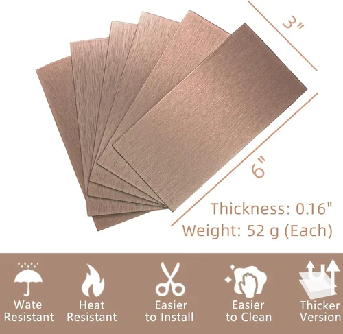 Vista 2 de Paneles de salpicaduras de aluminio para despegar y pegar - 3"x6" Cobre cepillado para decoración de pared de cocina, 80 piezas