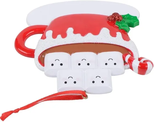 Vista 7 de Adornos para árbol de Navidad 2024 – Adorno personalizado de la familia de 5 cacaos de malvaviscos – Regalo de recuerdo de vacaciones – Taza