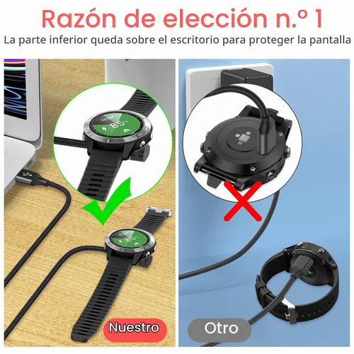 Vista 2 de AGVEE Cargador de 1.5 pies para reloj Garmin, cable de carga en forma de L