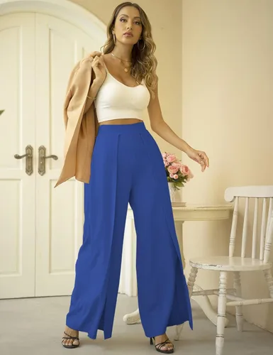 Vista 7 de Lrady Pantalones largos estilo palazzo casuales de cintura alta y pierna ancha pierna ancha piernas abiertas ajuste holgado elegantes pantalones