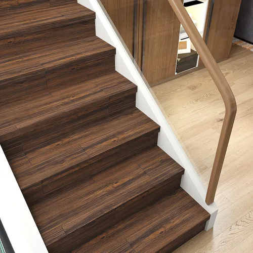 Vista 8 de VEELIKE Tablones de suelo de 6 x 36 pulgadas, vinilo impermeable de madera marrón oscuro, autoadhesivo, extraíble para baño, dormitorio, cocina