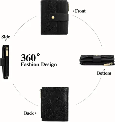 Vista 3 de SENDEFN Billeteras pequeñas para mujer, con bloqueo RFID, de cuero, plegable, para tarjetas de crédito, bolsillo con cremallera y ventana