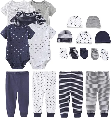 Vista 24 de Kiddiezoom Conjunto unisex de ropa esencial para bebé, juego de regalo, 19 piezas para bebé recién nacido azul (Blue1)