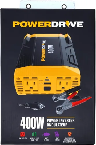 Vista 7 de PowerDrive PWD400 - Inversor de corriente de 400 vatios de 12 V CC a 110 V CA con 2 salidas y 2 puertos