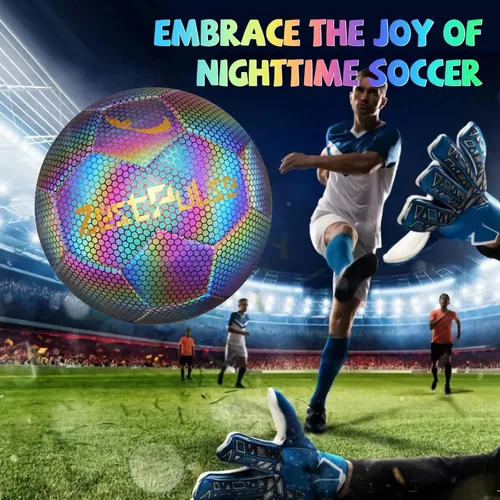 Vista 7 de Balón de fútbol holográfico reflectante tamaño 3, 4 y 5 para niños y adultos, alta visibilidad para juegos nocturnos y entrenamiento, regalo ideal