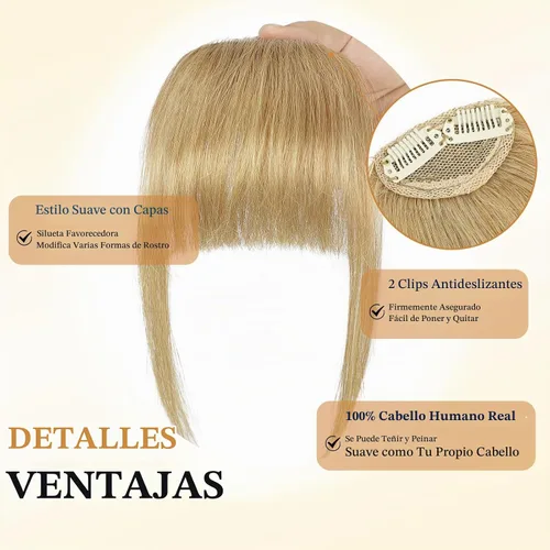 Vista 3 de BOGSEA Flequillo con clip, flequillo falso de cabello humano 100% real con clip, extensiones de cabello con fleco y sienes, postizos para mujeres 18#
