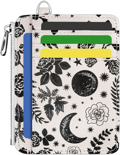 Vista 45 de Hancynir Cartera delgada para mujer con soporte para tarjetas de crédito RFID, pequeña mini funda para tarjetas con bolsillo frontal de PU, cartera