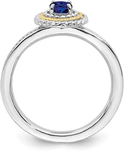 Vista 2 de Anillo de plata de ley 925 maciza y oro amarillo de 14 quilates, apilable, azul zafiro creado, anillo de eternidad