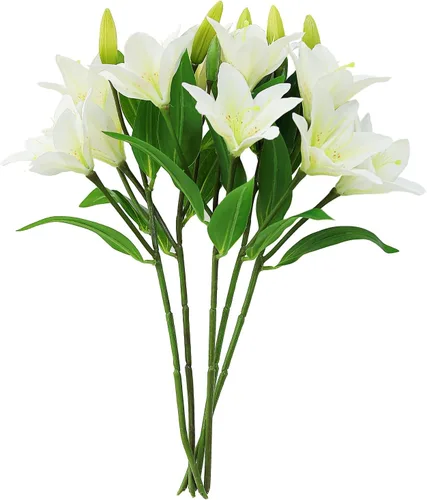 Vista 12 de 5 ramos de flores artificiales de seda de 19.7 in/19.6 pulgadas, flores de tacto real con tallos, arreglo floral para el hogar, mesa de boda, centro