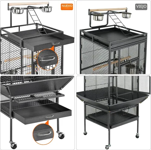 Vista 5 de Jaula para pájaros y accesorios de Yaheetech. Ideal para loros, cacatúas, periquitos., Negro