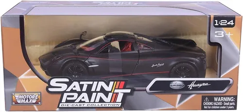 Vista 6 de Pagani Huayra - Modelo de coche fundido a troquel con interior rojo 1/24 de color negro mate Motormax