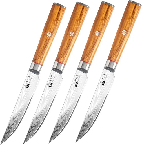 Vista 8 de Juego de cuchillos y tenedores para carne de pavo – Juego de 2 con cuchillo de corte de Damasco de 9 pulgadas y tenedor de 6 pulgadas – Acero Juego