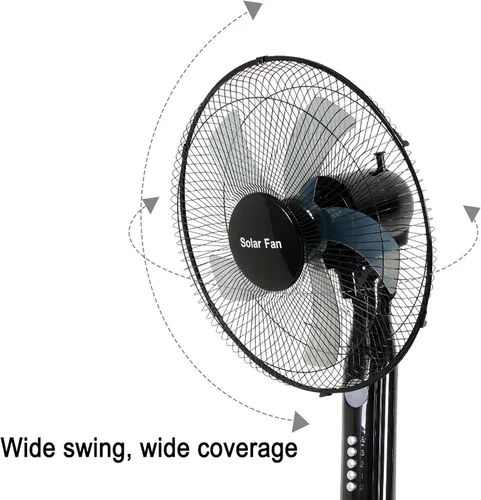 Vista 2 de Ventilador solar de 16 pulgadas/ventiladores de pie, ventilador de piso recargable para exteriores con panel solar, ventilador de campamento