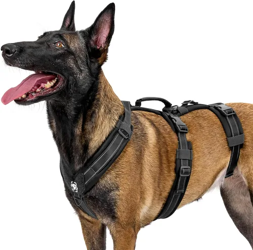 Vista 13 de OneTigris - Arnés para perro, chaleco para perro con acolchado suave sin tirones, nylon ajustable táctico de alta resistencia para perros medianos