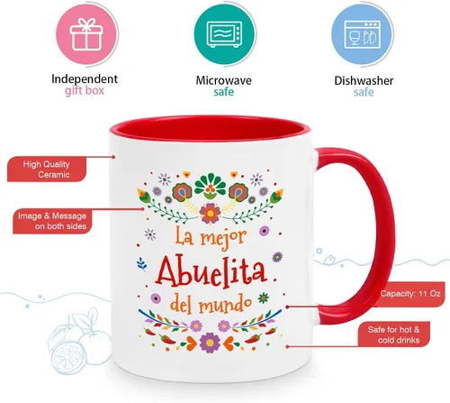 Vista 5 de YHRJWN Taza de café Abuela La Mejor Abuelita Del Mundo, regalo para la abuela en español para el día de la madre, cumpleaños, Navidad, regalo