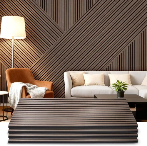Vista 10 de Paneles de pared de madera acústica de 47.6 x 23.6 pulgadas, paneles de madera a prueba de sonido para paredes, panel acanalado 3D para decoración