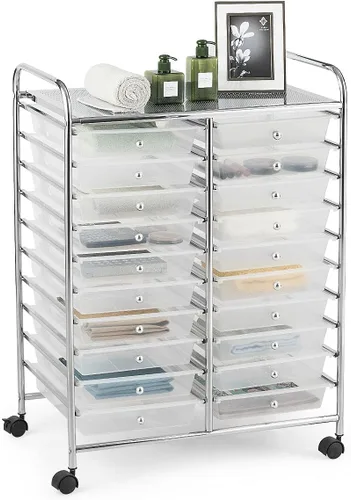 Vista 21 de GOFLAME Carro de Almacenamiento con Ruedas de 12 Cajones, Carro Organizador Multifuncional para Arte y Manualidades, Carro de Almacenamiento