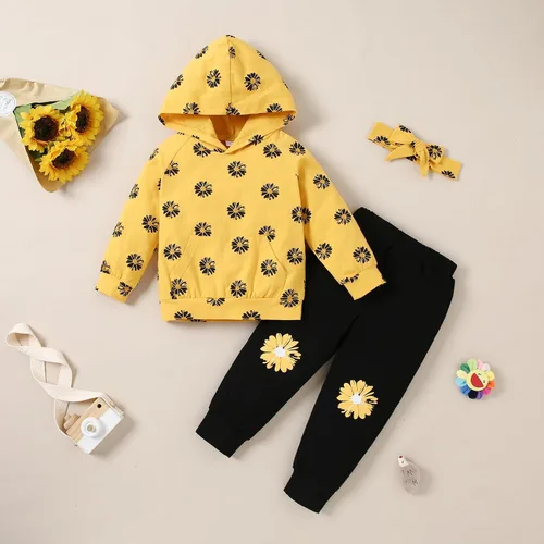 Vista 2 de WESIDOM Toddler Girl Clothes Outfits Long Sleeve Hoodie Sweatshirt Pants Headband Toddler Girl Clothing Set