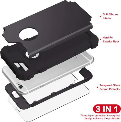 Vista 7 de IDweel Funda para iPhone 6S, funda para iPhone 6 con protector de pantalla, 3 en 1, resistente, absorción de impactos, cubierta de policarbonato