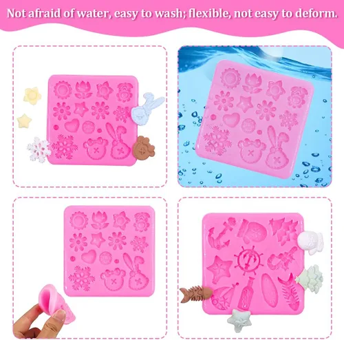 Vista 4 de Rolin Roly Molde de silicona para tartas de flores, molde de fondant de conejo, moldes de chocolate rosa, molde de arcilla polimérica, moldes