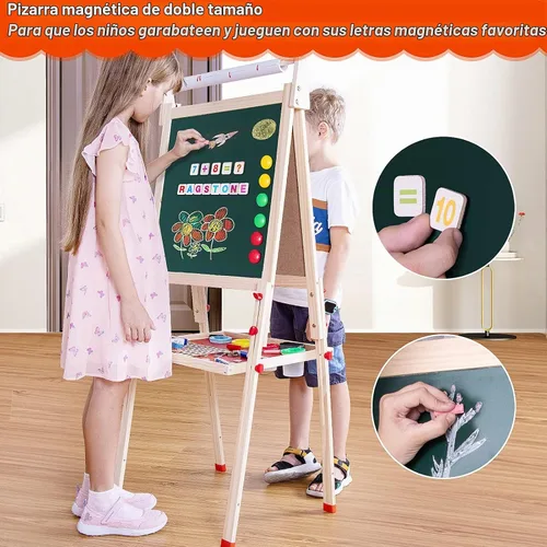 Vista 3 de Ragstone Caballete para niños con papel de tamaño doble, pizarra de tiza y pizarra negra