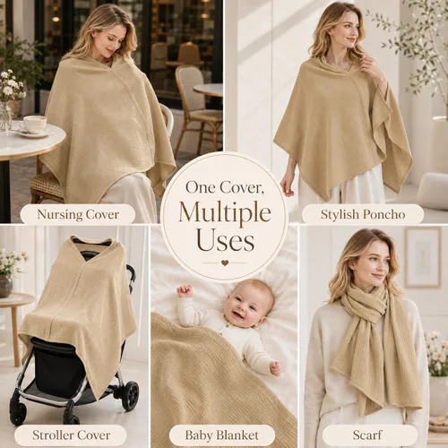 Vista 2 de TADO MUSLIN Paquete de 2 fundas de muselina para lactancia materna, 100% algodón orgánico, para mamá, delantal de lactancia de privacidad, suave