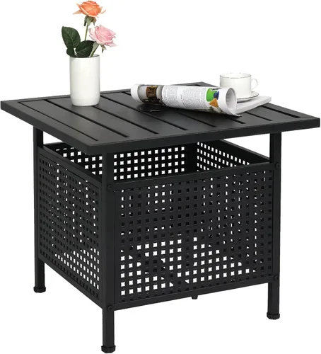 Vista 9 de VINGLI Mesa auxiliar para exteriores con sombrilla de patio de 7.5 pies, mesa de patio pequeña con agujero para sombrilla de 1.57 pulgadas, altura