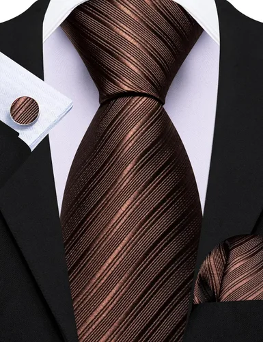Vista 142 de Barry.Wang Juego de corbatas para hombre, corbata de seda a rayas, tejido a cuadros, gemelos formales, negocios, boda