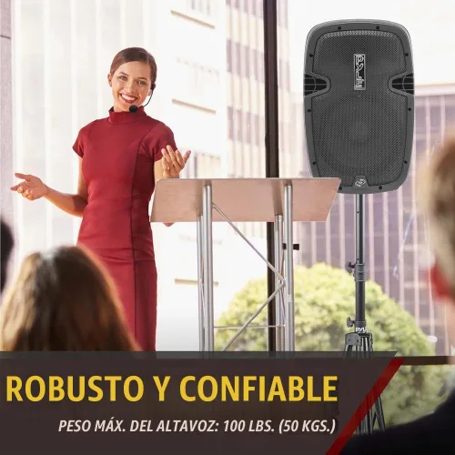 Vista 5 de Pyle Conjunto de 2 soportes universales para altavoces - Juego de trípode ajustable y duradero con pin de seguridad de bloqueo, altura telescópica