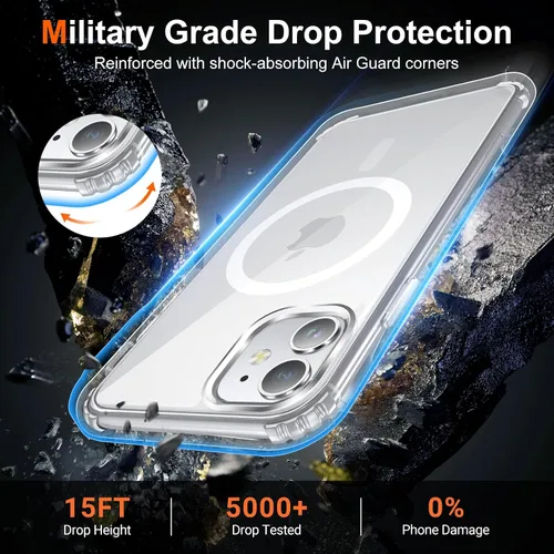 Vista 3 de Funda transparente para iPhone 11 con protector de pantalla, compatible con Magsafe, antiamarilleo, protección de grado militar, a prueba de golpes