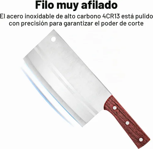 Vista 3 de TJ POP Cuchilla China de Chef, Cuchillo de Acero Inoxidable de 7.5 Pulgadas con Mango Ergonómico, Cuchillo de Cocina Ultra Afilado para Hogar