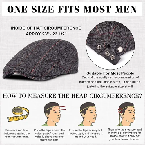 Vista 4 de Paquete de 2 sombreros de periódico para hombre, diseño clásico de espiga de tweed, mezcla de lana, gorra plana Ivy Cabbie