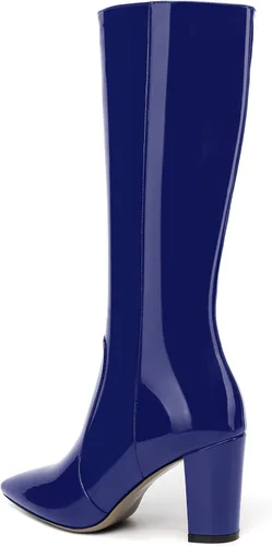 Vista 175 de AMBELIGHT Botas altas hasta la rodilla con cremallera y puntera puntiaguda para mujer, de patente sólida, tacón alto, 3.3 pulgadas