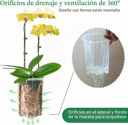 Vista 3 de Juego de 6 macetas de orquídea de 14 cm, macetas de orquídea para trasplante, macetas de orquídea transparentes de plástico con agujeros, maceta