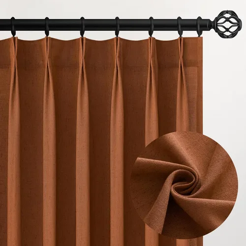 Vista 25 de Topfinel 2 paneles de cortinas plisadas de lino beige y blanco de 63 pulgadas de largo, para dormitorio y sala de estar, cortinas semitransparentes