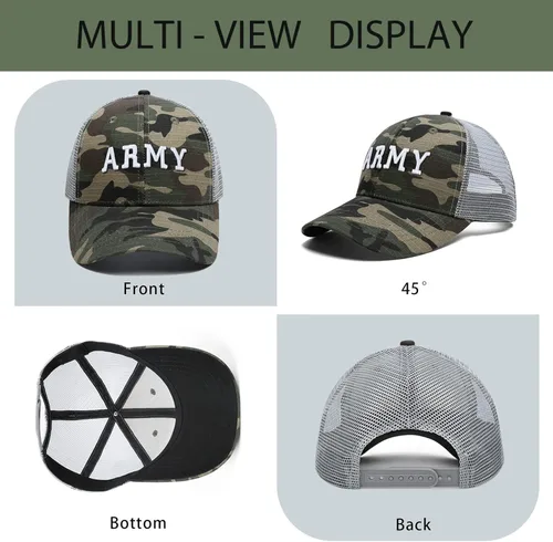 Vista 5 de Foakecb Gorra de béisbol de malla de camuflaje bordada del ejército de lujo para hombres y mujeres
