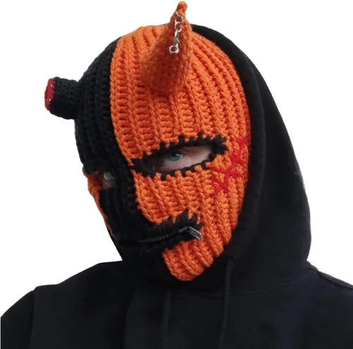 Vista 4 de Gorro de punto Y2k con cuerno de diablo y oreja de conejo largo, máscara de esquí, pasamontañas, accesorios para grunge