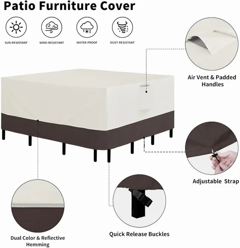 Vista 5 de Easy-Going Juego de fundas cuadradas para muebles de patio, 56 x 56 pulgadas, para mesa y silla, impermeables, resistentes a los rayos UV, para sofá