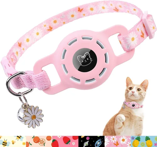 Vista 20 de BINGPET AirTag - Collar de gato con campanas, collar elástico de seguridad mejorado con soporte para collar de gato Airtag, collares de gato