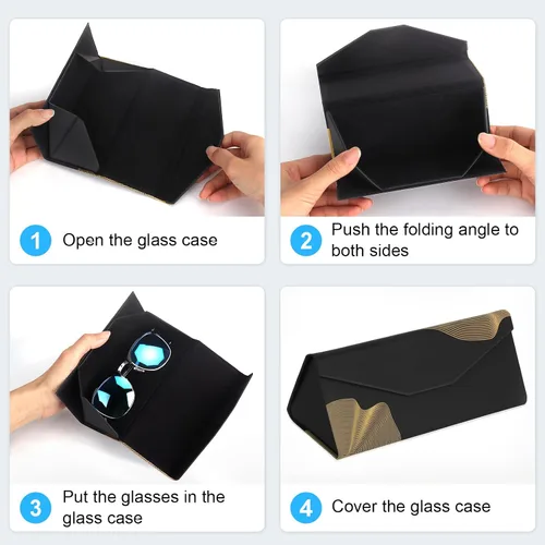 Vista 5 de RayLove Glasses Case,Foldable Glass Case Magnetic Folding Hard Shell Sunglass Case for Sunglasses Eyeglasses Reading Glass