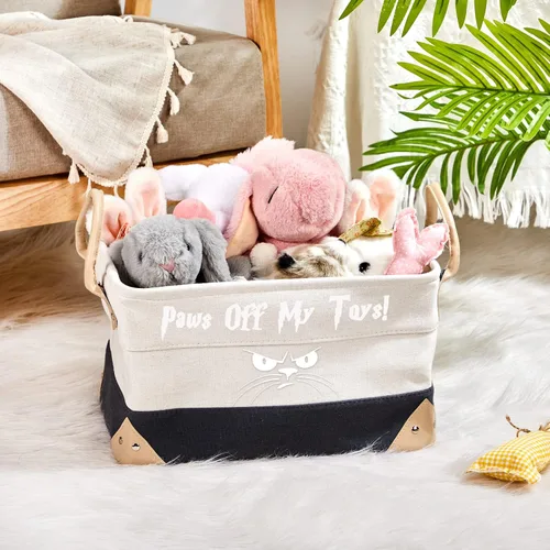 Vista 2 de Cesta de almacenamiento personalizada para juguetes para perros, cajas de almacenamiento plegables con asas para mascotas, perros, gatos, juguetes