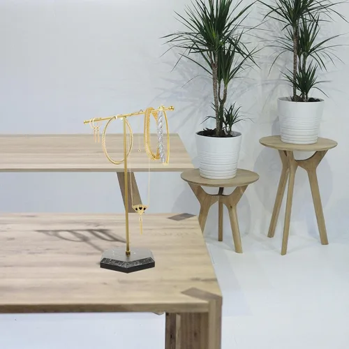 Vista 7 de TOPBATHY Soporte de barra en T Soporte de exhibición de pulsera con barra en T, organizador de mesa de metal chapado en T, torre para mostrar