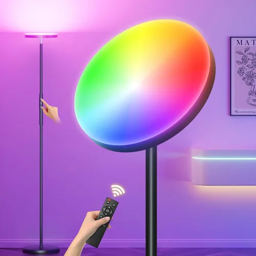 Vista 12 de Yikuneng Lámpara de pie súper brillante para sala de estar, lámpara de pie LED regulable continua con control remoto y táctil, lámpara torchiere