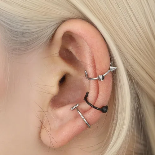 Vista 4 de Zolure Piercings Falsos de Labios Dientes de Vampiro Joyería de Piercings Falsos de Labios Aros Falsos de Mordida de Serpiente Joyería de Labios Sin