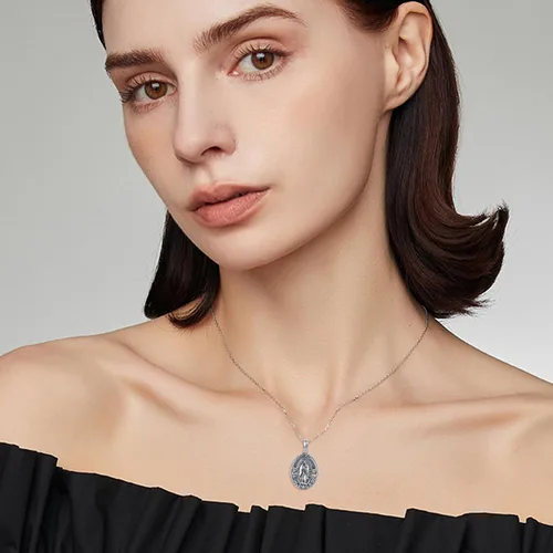 Vista 2 de YAFEINI Virgen De Guadalupe - Collar de plata de ley 925 para madre y María, joyería de Virgencita, regalo para el día de Acción de Gracias