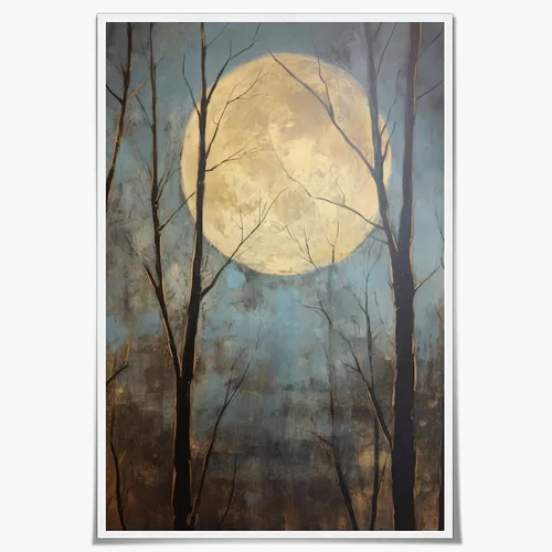 Vista 27 de WLZWD Arte de pared vintage de luna llena, impresión artística mística de bosque de medianoche, arte de academia oscura, póster estético, pintura