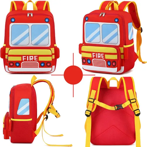 Vista 3 de Mochila para niños pequeños, preescolar, autobús, bolsa de libros 3D para jardín de infantes con lonchera aislante